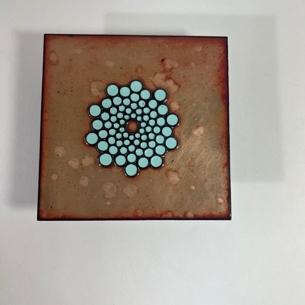 MCM Metal Enamel Copper Geometric Mandala Starburst Abstract Wall Hanging 4x4"